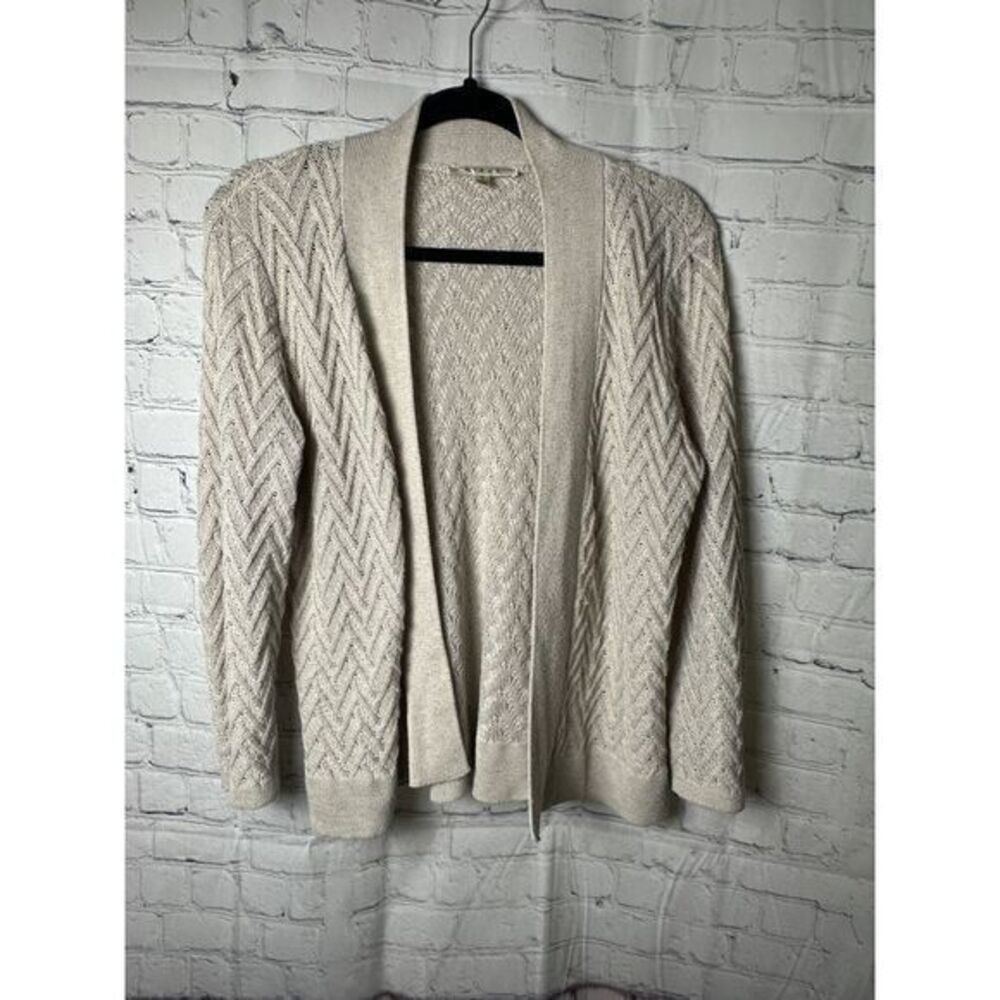Cyrus Cream Herringbone Knit Cardigan Sweater‎ Cozy Elegant Winter Layering